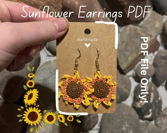 Sunflower Earrings PDF File/Crocheted Sunflower Earrings/DIY Crafts/Floral CottageCore