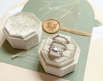 TRIPLE Ring Box Octagon Wedding Ring Box Wedding Ceremony, Ring Bearer Box, Velvet Gift Jewellery Box Velvet Ring Box  Ring Box