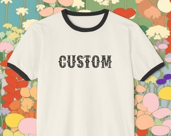 Custom Western Font Ringer T-Shirt: Personalized 1970s Style