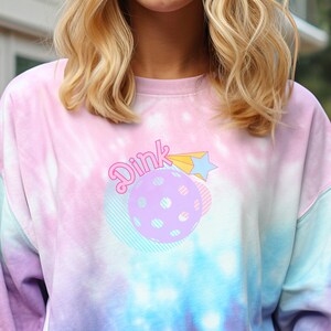 Pink Pickleball Crewneck Tie Dye Retro Dink Pickleball Gift for Pickleballer 80s style Unisex Tie-Dye Sweatshirt