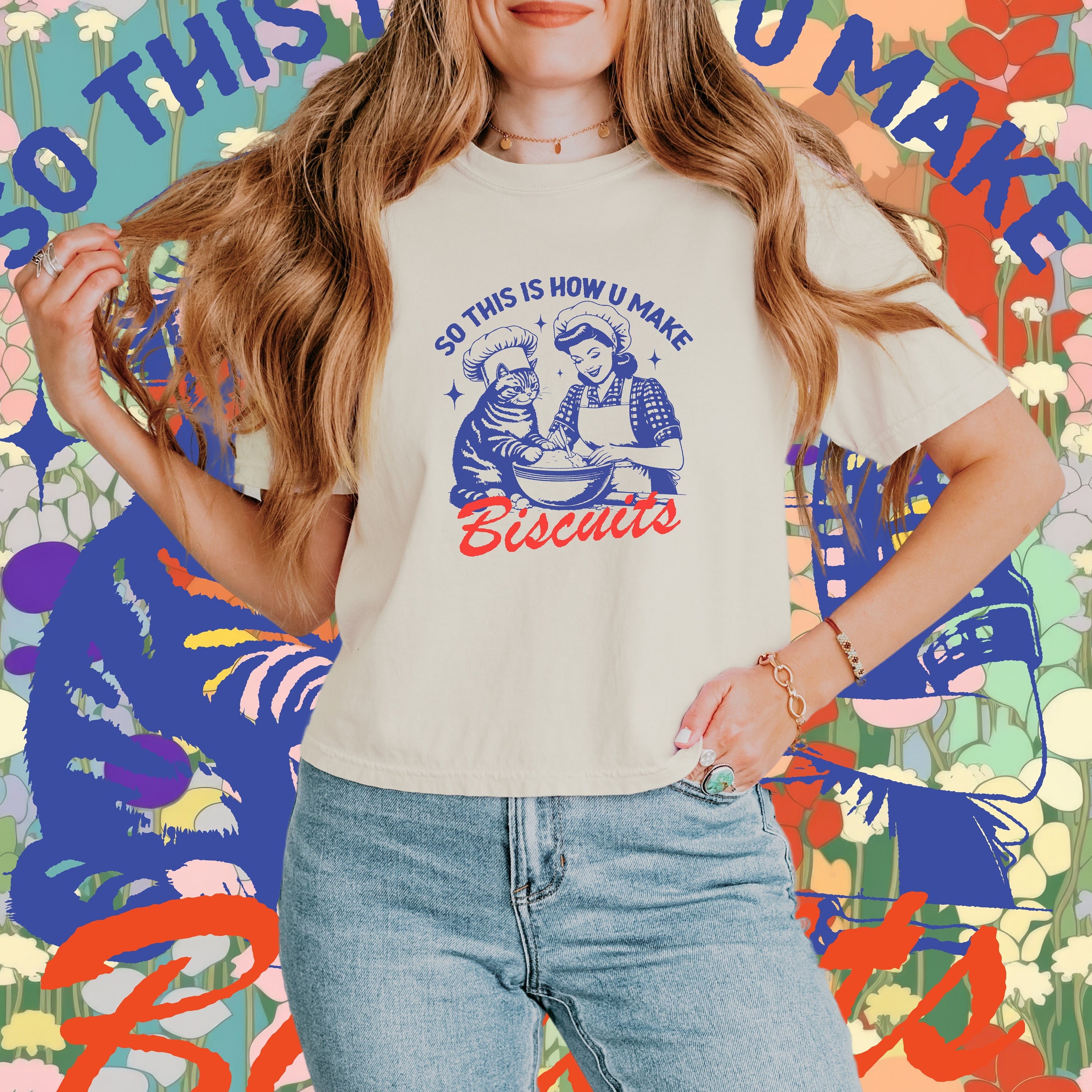Funny Cat Biscuit Shirt, Cute "So This is How U Make Biscuits" Retro cat lover gift Women's Comfort Colors Boxy Tee