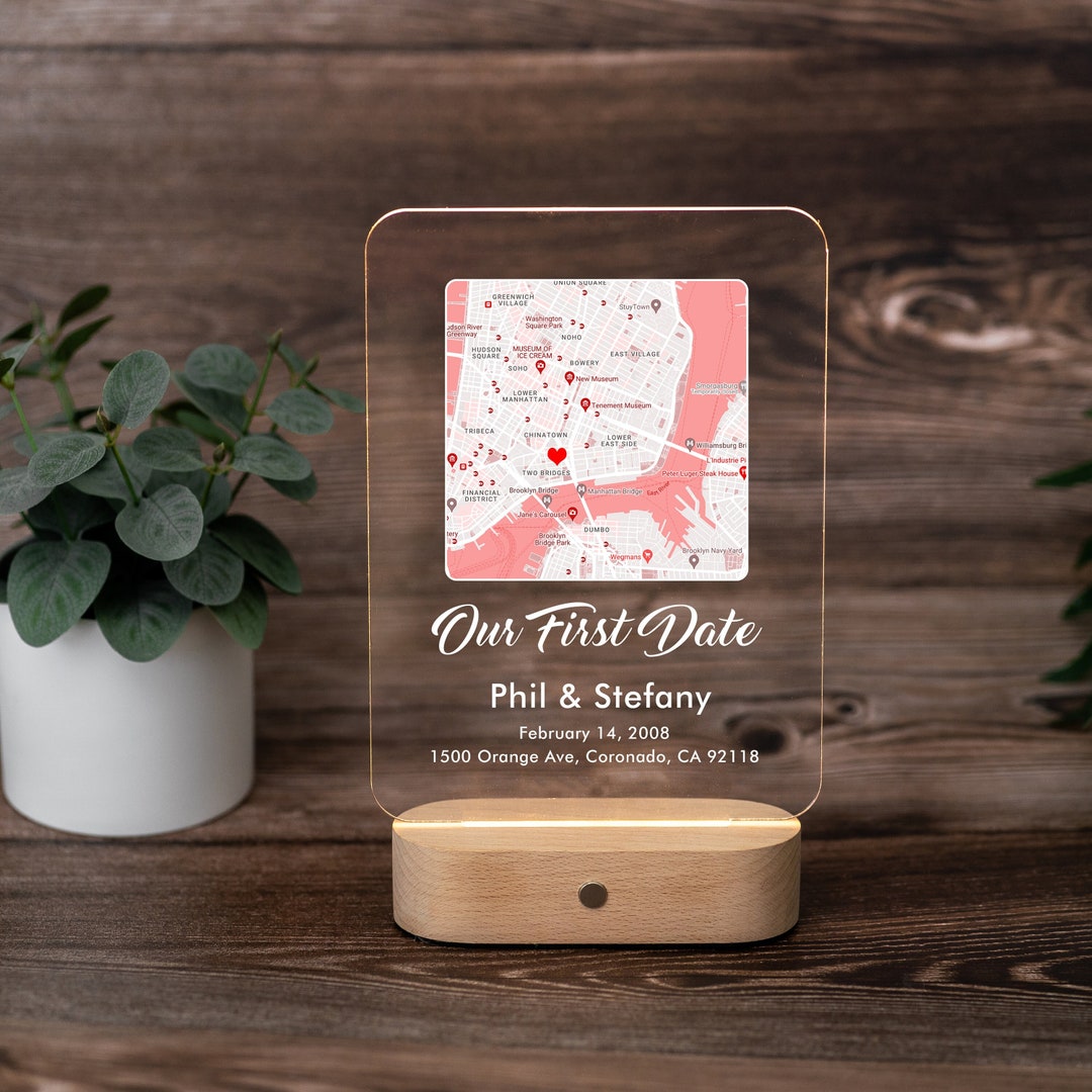 Custom Acrylic Plaque First Date Map, Where It All Began, Where We First Met Map, Led Night Lamp ...