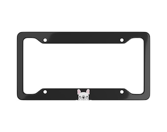 French Bulldog Car License Plate Frame | Cute Frenchie Peeking Over | Personalized Gift for Pet Owners