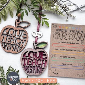 Apfel Lehrer Ornament Story Card SVG, Lehrer Wertschätzung Geschenk, Custom Fill in Karte für Cricut + Glowforge Projekte DIGITAL DOWNLOAD