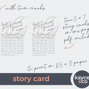 May include: Two printable story cards featuring a dog-themed quote about unconditional love. The cards are designed to print on 8.5 x 11 inch paper. The text reads "Love forever your friend xoxo".