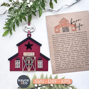 Ornamento fienile Story Card SVG, ciondolo per auto, vita rurale in fattoria, regalo con messaggio ricordo sentito per, pronto per il laser DOWNLOAD DIGITALE