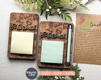 Porta-bloco de notas adesivas para cartões de histórias em formato SVG, presente para professor, decoração de mesa de sala de aula, lista de tarefas, anotações, arquivo de corte a laser para mensagens, download digital.