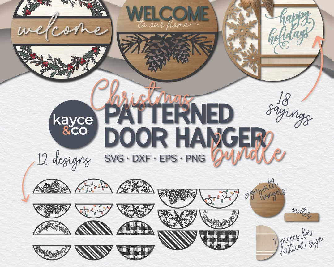 Christmas Patterned Round Welcome Sign Door Hanger Bundle Svg Porch ...