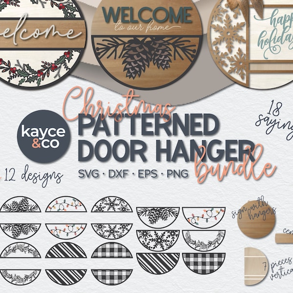 Letrero de bienvenida redondo con estampado navideño para puerta (archivo SVG para porche, hogar, corte láser, sublimación PNG, regalo, descarga digital)