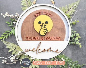 INSERÇÃO para teste escolar para placa de boas-vindas, suporte de porta intercambiável para professor, Silêncio, por favor, teste em andamento, emoji, DOWNLOAD DIGITAL