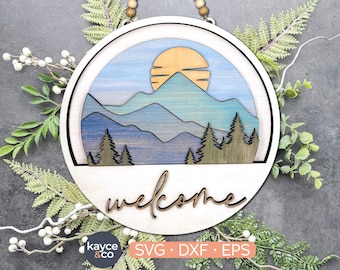 Mountain Svg Insert for Welcome Sign Interchangeable Door Hanger Svg, Cabin Decor Forest Door Sign Laser Ready, Gift for, DIGITAL DOWNLOAD