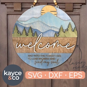 Montagna Svg Benvenuto Segno Porta Appendiabiti Svg Cabin Decor Foresta Porta Segno Laser Pronto, Pino Portico Segno Taglia File Regalo per, DOWNLOAD DIGITALE