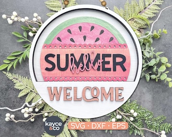 Encarte de melancia Hello Summer SOMENTE para placa de boas-vindas, cabide de porta intercambiável, complemento Svg, presente de mercado de fazendeiros a laser para DOWNLOAD DIGITAL