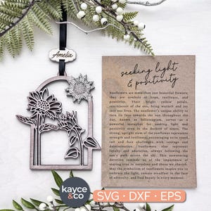 Story Card Sonnenblume Ornament SVG Auto Charm Inspirierend Andenken Message Card Ermutigung Geschenk für Self Care Laser File DIGITAL DOWNLOAD