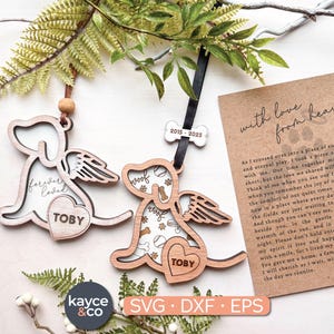 Adorno conmemorativo para perro con tarjeta de historia SVG, alas de ángel, amuleto de recuerdo para coche, regalo personalizado para dueño de perro, láser, Cricut, descarga digital