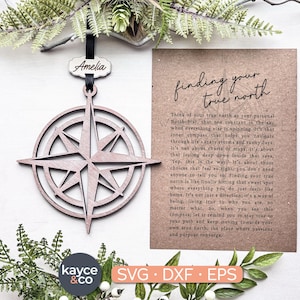 Story Karte True North Kompass Ornament SVG Auto Anhänger Inspirierendes Andenken, Botschaft Karte Ermutigung Geschenk für Laser Datei DIGITAL DOWNLOAD