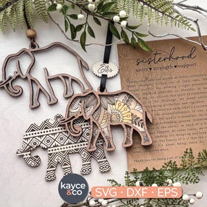 Verhaalkaart olifant ornament SVG, zusterschap, auto bedel inspirerende oprechte aandenken cadeau voor, laser + Cricut-project, DIGITALE DOWNLOAD