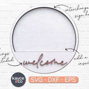 Panneau de bienvenue rond Svg pour accroche-porte interchangeable pour porche de porte, cadeau laser pour, Bonjour Svg, support UNIQUEMENT sans inserts TÉLÉCHARGEMENT NUMÉRIQUE
