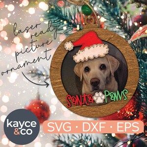 Santa Paws Christmas Ornament SVG, Picture Frame SVG Laser Cut File, Gepersonaliseerde Gift voor Dog Mom Gift voor Dog Dad, Pet Owner Gift,
