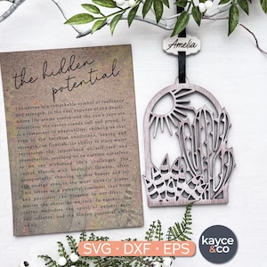 Story Card Kaktus Ornament SVG Auto Charm Inspirierend Andenken, Message Card Ermutigung Geschenk für Self Care Laser File DIGITAL DOWNLOAD