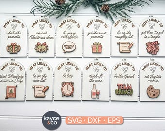 Pacote de Arquivos SVG "Most Like to Ornament" (Mais Provável de Enfeitar), 12 Desenhos Mais Um em Branco para Você Criar o Seu Próprio, Arquivo de Corte a Laser de Natal, Humor Natalino, DOWNLOAD DIGITAL