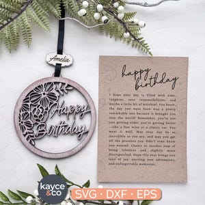 Story Card Happy Birthday Ornament svg, Auto Anhänger Inspirierendes Andenken, Nachricht, Geschenk für, Laser + Cricut Projekt DIGITAL DOWNLOAD