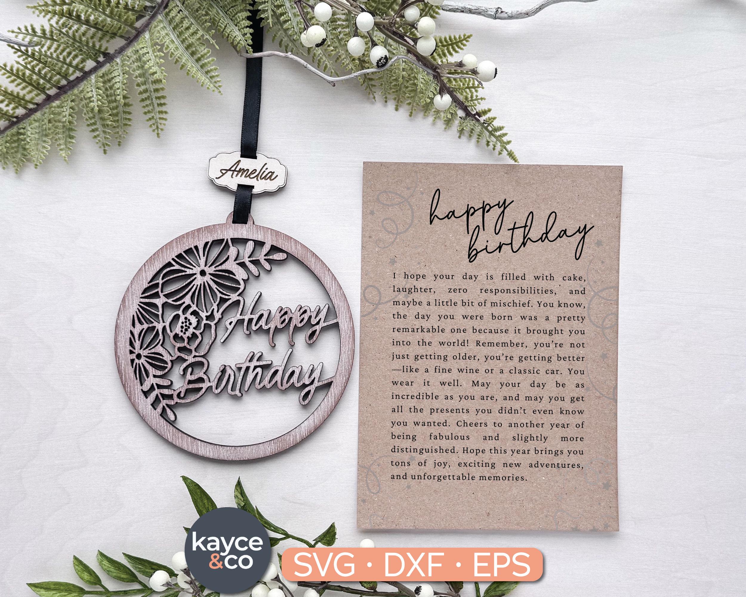 Svg d'ornement de joyeux anniversaire de carte, souvenir inspirant de charme de voiture, message, cadeau pour, téléchargement numérique de projet de laser + de Cricut