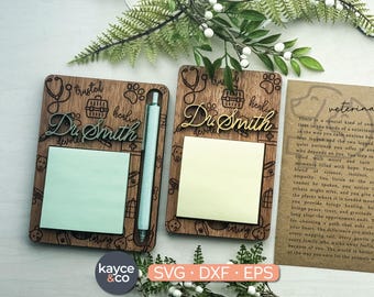 Porta-bloco de notas adesivas para cartões de histórias em SVG, presente para veterinário, decoração de mesa de escritório, lista de tarefas, arquivo para corte a laser, download digital.