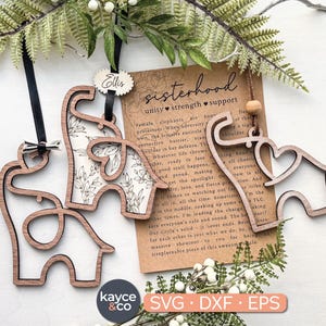 Carte histoire éléphant fraternité ornement SVG, breloque voiture, attrape-soleil, cadeau souvenir sincère pour, projet laser + Cricut, téléchargement numérique