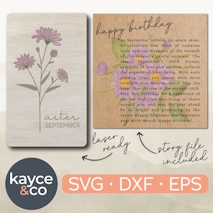 Carte histoire septembre anniversaire ornement Svg voiture charme aimant souvenir Message carte naissance mois fleur cadeau pour Laser Ready téléchargement numérique