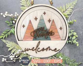 Árvore de Natal Svg Inserir para Placa de Boas-Vindas Cabide de Porta Intercambiável Placa de Porta Sazonal de Inverno Pronto para Laser, Presente para, DOWNLOAD DIGITAL
