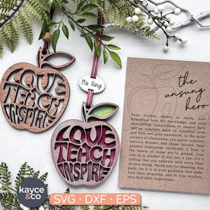 Apfel Lehrer Ornament Story Card svg, Lehrer Geschenk, Lehrer Wertschätzung, Sentimental Card für Cricut + Glowforge Projects DIGITAL DOWNLOAD