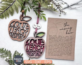 Pomme professeur ornement histoire carte Svg, cadeau professeur, appréciation de l'enseignant, carte sentimentale pour Cricut + projets Glowforge TÉLÉCHARGEMENT NUMÉRIQUE