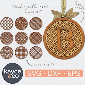 Ornament Bundle Svg Personalized, Custom Interchangeable Inserts, Monogram, Patterns, Christmas Gift for Laser Cut File DIGITAL DOWNLOAD