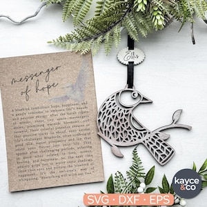Carte histoire oiseau bleu ornement voiture Svg breloque inspirante souvenir, cadeau d'encouragement pour, transformation, fichier découpé au laser TÉLÉCHARGEMENT NUMÉRIQUE