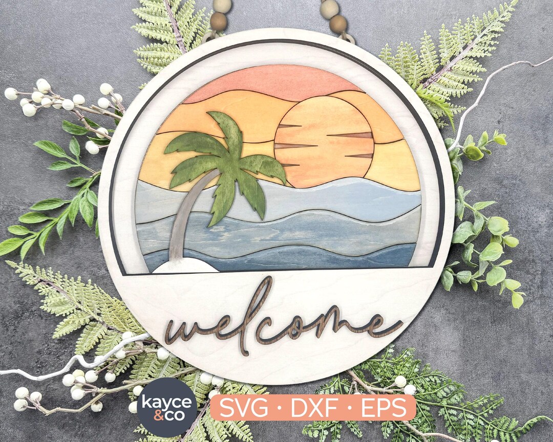Beach Sun Palm Tree Svg Insert for Welcome Sign Interchangeable Door ...