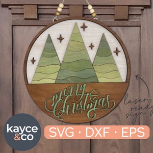 Árboles de Navidad svg signo de bienvenida puerta percha svg, signo de puerta listo para láser, signo de porche de vacaciones cortado archivo regalo para, listo para láser, DESCARGA DIGITAL