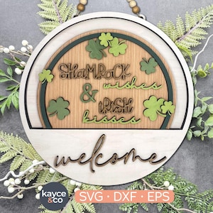 St Patricks Day Insert for Welcome Sign Interchangeable Door Hanger Svg Add on, Laser Ready, Shamrock Wishes Irish Kisses DIGITAL DOWNLOAD