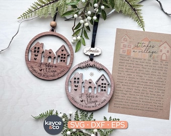 Story-Karte It Takes a Village Ornament SVG Suncatcher Auto Charm herzliche Andenken Nachricht Geschenk Danke Laser Cut Datei DIGITAL DOWNLOAD