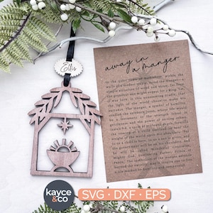 Story Card Away in a Manger Ornamento SVG, Ciondolo per auto, Ricordo ispiratore, Regalo spirituale per, Progetto Laser + Cricut, DOWNLOAD DIGITALE