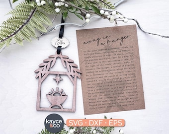 Story Card Away in a Manger Ornament SVG, Car Charm Inspirational Keepsake Spiritual Gift for, Laser + Cricut Project, DIGITAL DOWNLOAD