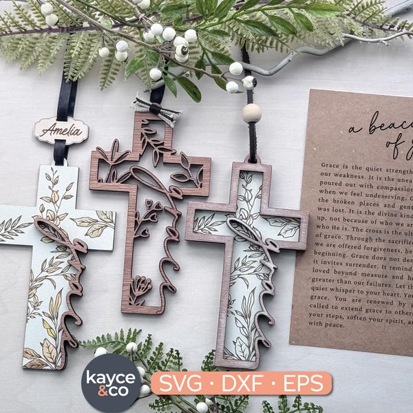 Story Card Cross Grace Ornament SVG, Car Charm Inspirational Keepsake Spiritual God Faith Jesus Gift for Laser Cut File DIGITAL DOWNLOAD