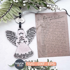 Adorno de ángel con tarjeta de historia SVG, amuleto para automóvil, recuerdo inspirador, regalo espiritual para ángel de la guarda, proyecto láser + Cricut, DESCARGA DIGITAL