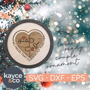 Gepersonaliseerde hart puzzel paren ornament SVG, eerste kerst, cadeau voor vriend, vriendin, man, vrouw, verloving, gepersonaliseerd