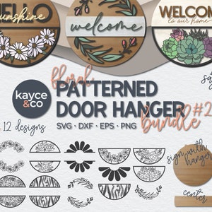 Floral gemusterten runden Willkommensschild Türschild Bundle svg, Veranda, Haus, Laser bereit geschnitten Datei, Png Sublimation, Geschenk für, DIGITAL DOWNLOAD