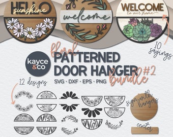 Letrero de bienvenida redondo con estampado floral para puerta (SVG), para porche, hogar, archivo cortado con láser, sublimación PNG, regalo, descarga digital