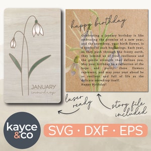 Carte histoire janvier anniversaire ornement Svg voiture charme aimant souvenir Message carte naissance mois fleur cadeau pour fichier découpé au laser téléchargement numérique