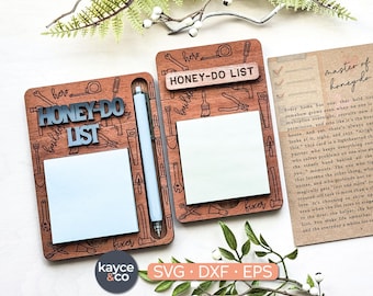 Arquivo SVG para corte a laser de bloco de notas adesivas com tema de histórias, lista de tarefas, decoração de mesa, lista de afazeres, anotações e mensagens. Download digital.