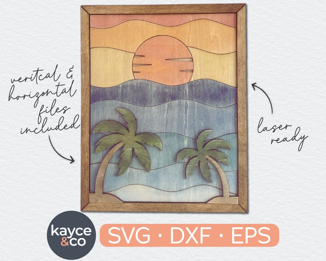 Landscape Beach Sun Palm Tree Svg Horizontal + Vertical Layered Scenery ...