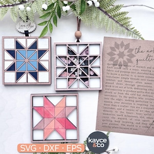 Ornement de courtepointe carte histoire breloque voiture Svg étiquette cadeau souvenir inspirant message carte cadeau pour quilter prêt au laser TÉLÉCHARGEMENT NUMÉRIQUE